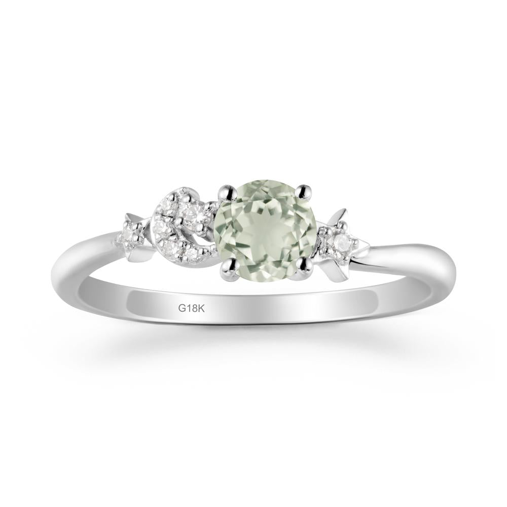 Round Green Amethyst Ring with Moon and Pentacle - LUO Jewelry #metal_18k white gold