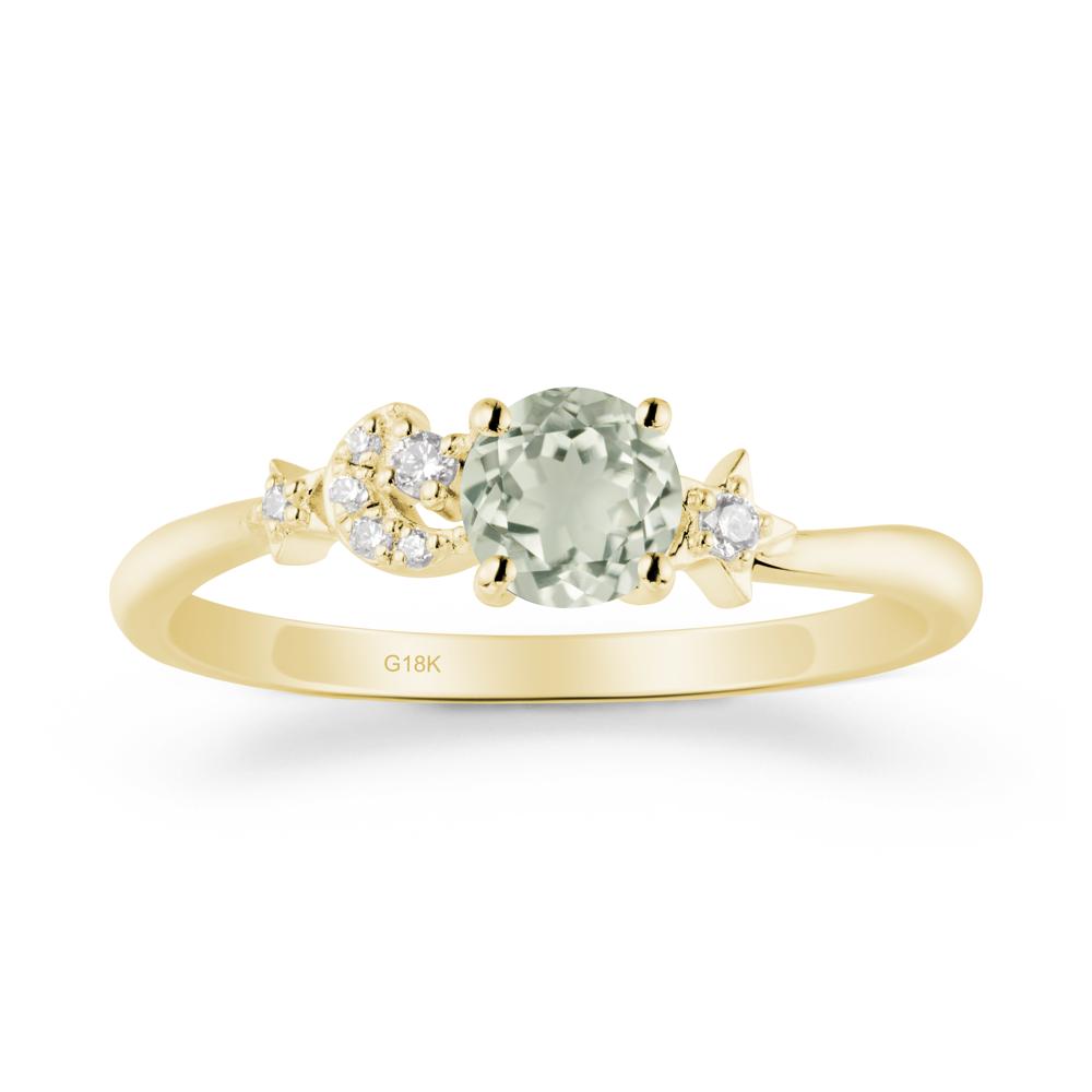Round Green Amethyst Ring with Moon and Pentacle - LUO Jewelry #metal_18k yellow gold