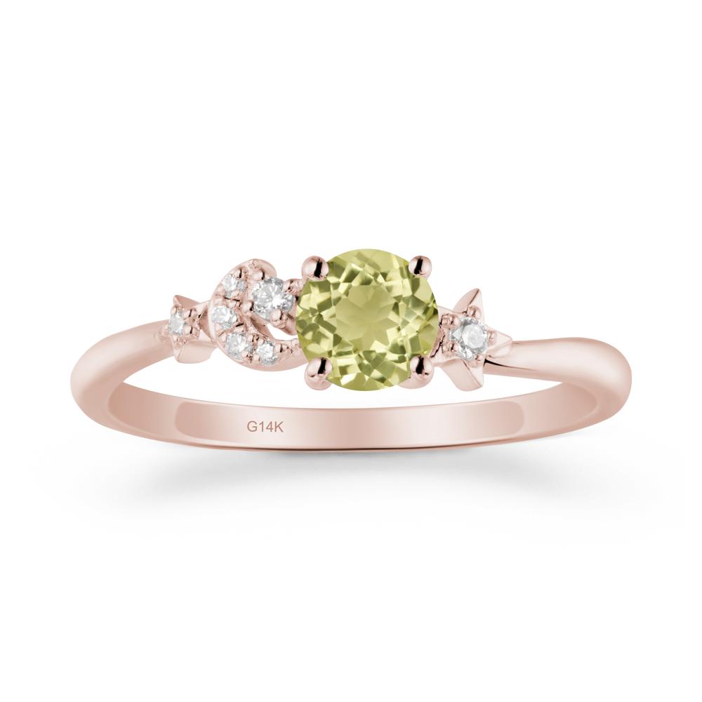 Round Lemon Quartz Ring with Moon and Pentacle - LUO Jewelry #metal_14k rose gold