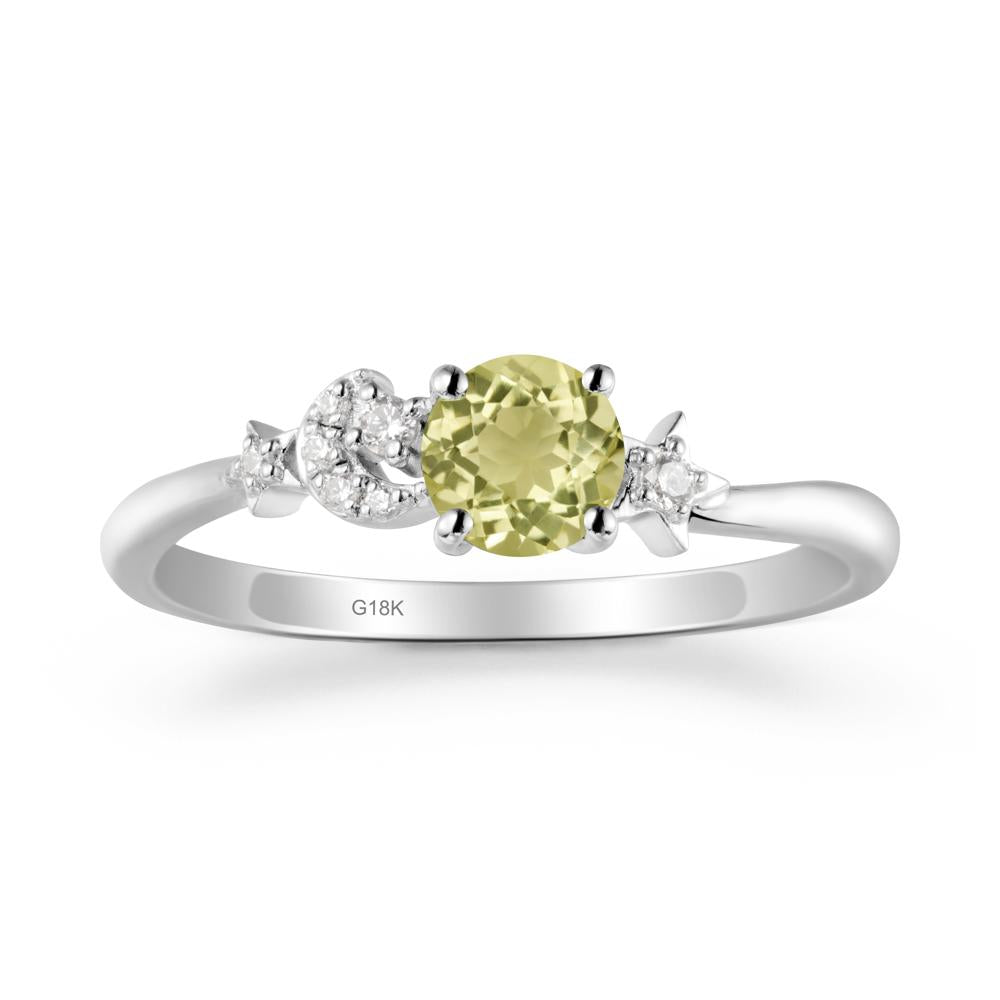 Round Lemon Quartz Ring with Moon and Pentacle - LUO Jewelry #metal_18k white gold