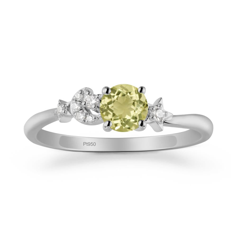 Round Lemon Quartz Ring with Moon and Pentacle - LUO Jewelry #metal_platinum