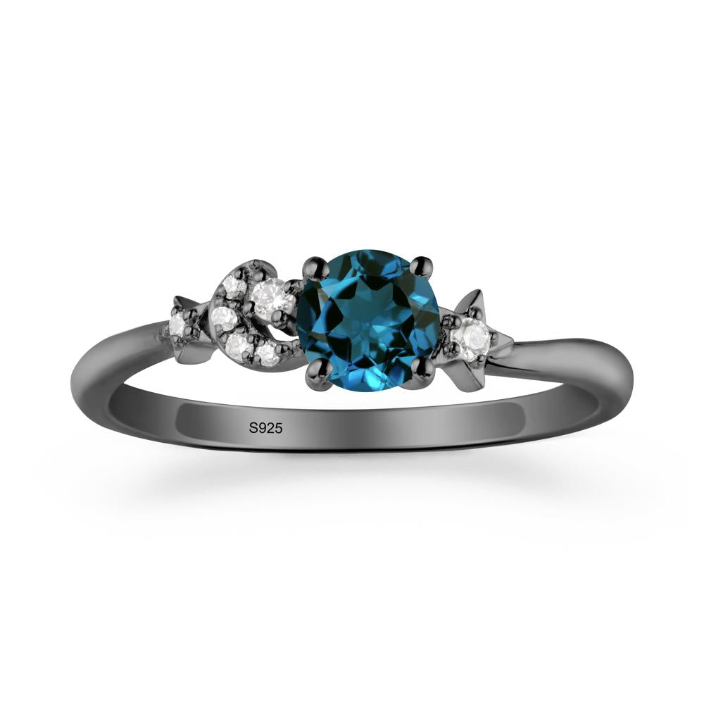 Moon and Pentacle London Blue Topaz Ring - LUO Jewelry #metal_black finish sterling silver