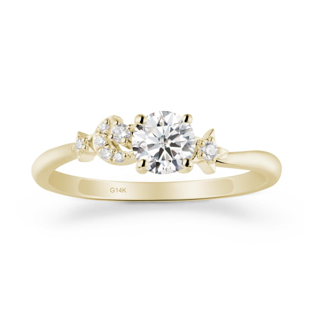 Round Moissanite Ring with Moon and Pentacle - LUO Jewelry #metal_14k yellow gold
