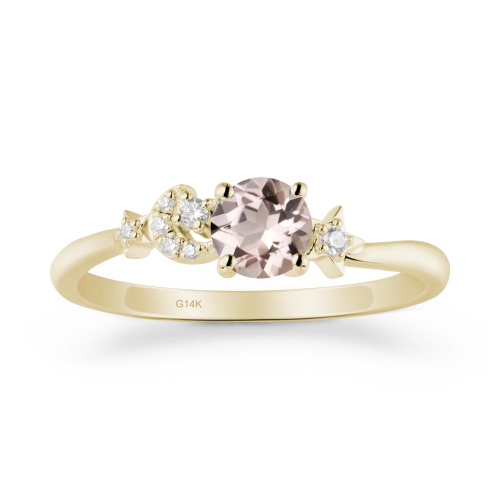 Round Morganite Ring with Moon and Pentacle - LUO Jewelry #metal_14k yellow gold