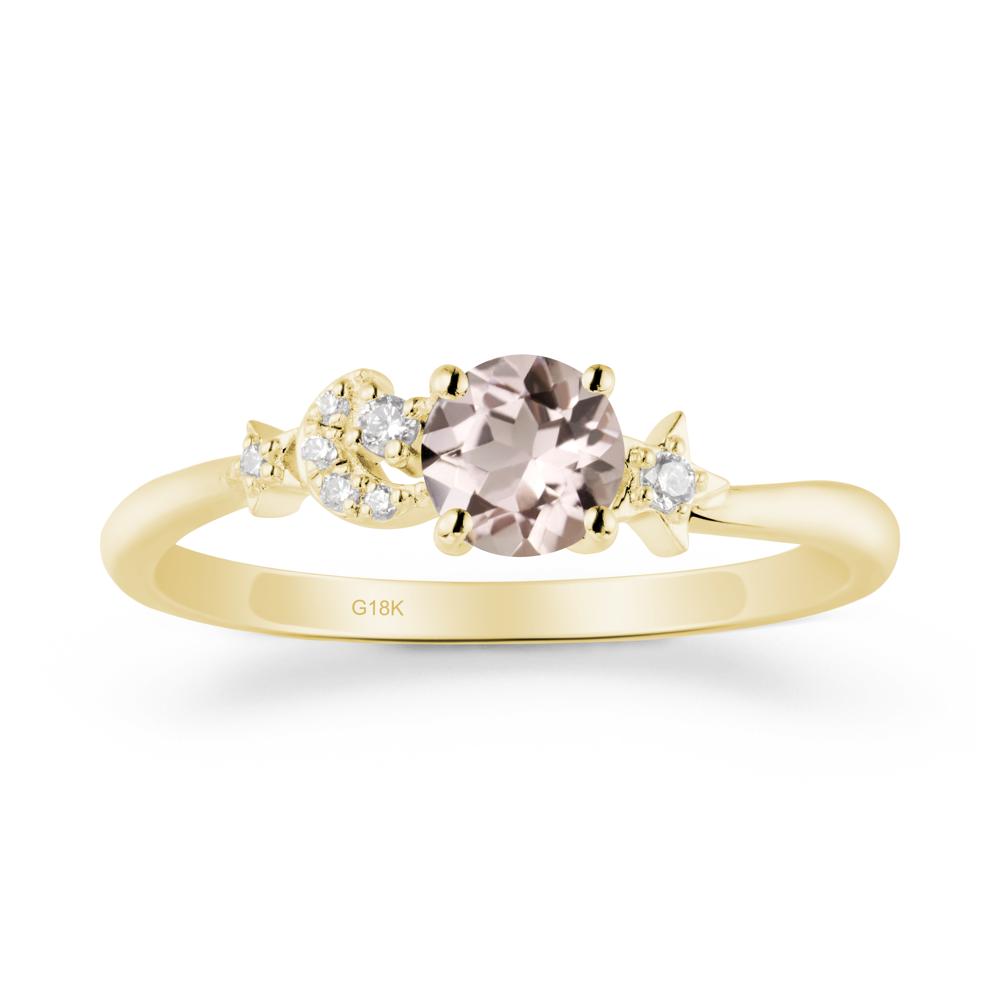 Round Morganite Ring with Moon and Pentacle - LUO Jewelry #metal_18k yellow gold