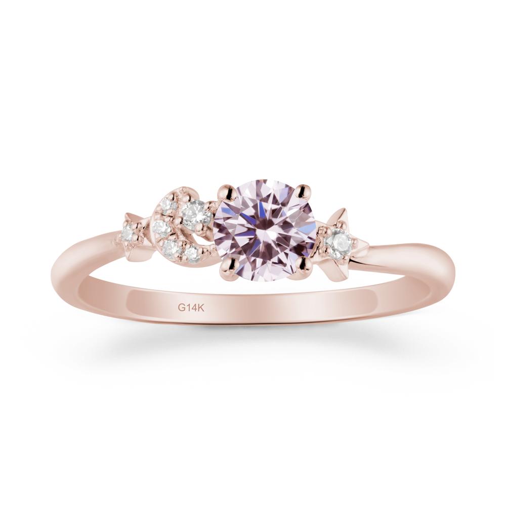 Round Pink Cubic Zirconia Ring with Moon and Pentacle - LUO Jewelry #metal_14k rose gold