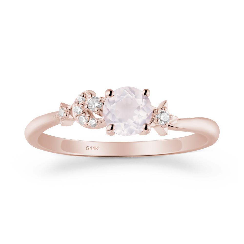 Round Rose Quartz Ring with Moon and Pentacle - LUO Jewelry #metal_14k rose gold