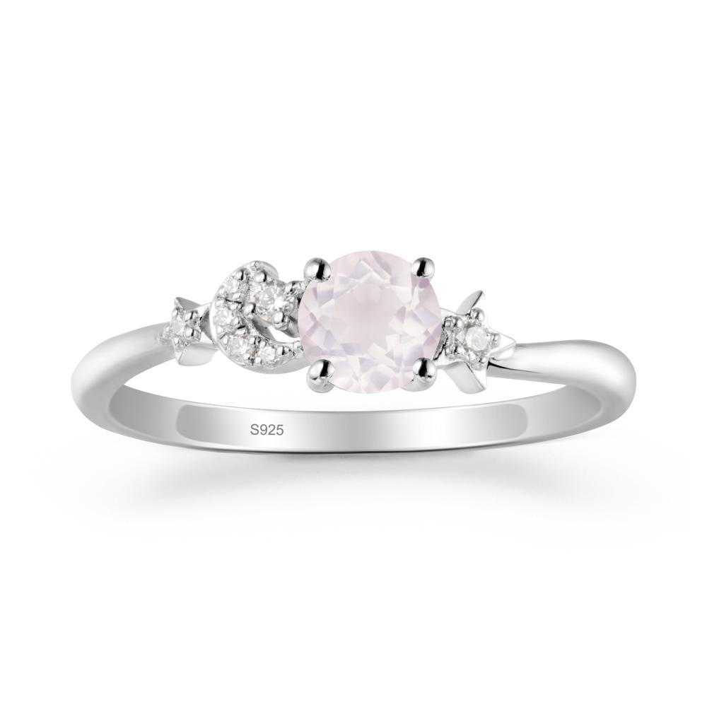 Round Rose Quartz Ring with Moon and Pentacle - LUO Jewelry #metal_sterling silver