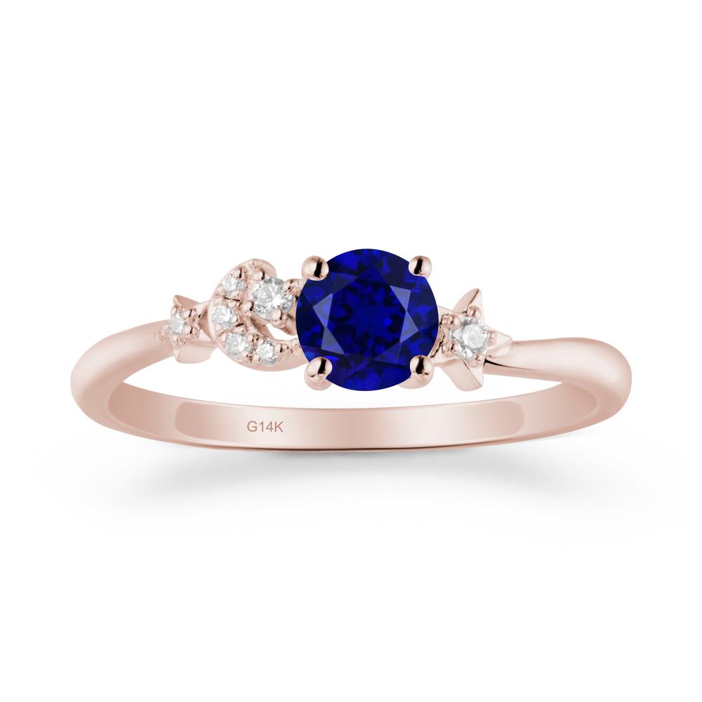 Round Sapphire Ring with Moon and Pentacle - LUO Jewelry #metal_14k rose gold