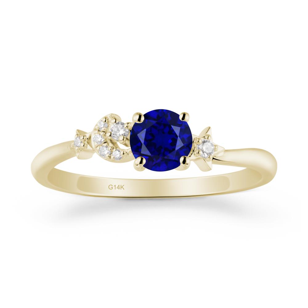 Round Sapphire Ring with Moon and Pentacle - LUO Jewelry #metal_14k yellow gold