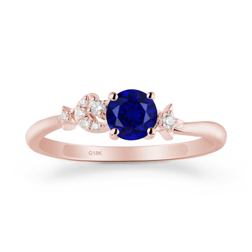 Round Sapphire Ring with Moon and Pentacle - LUO Jewelry #metal_18k rose gold