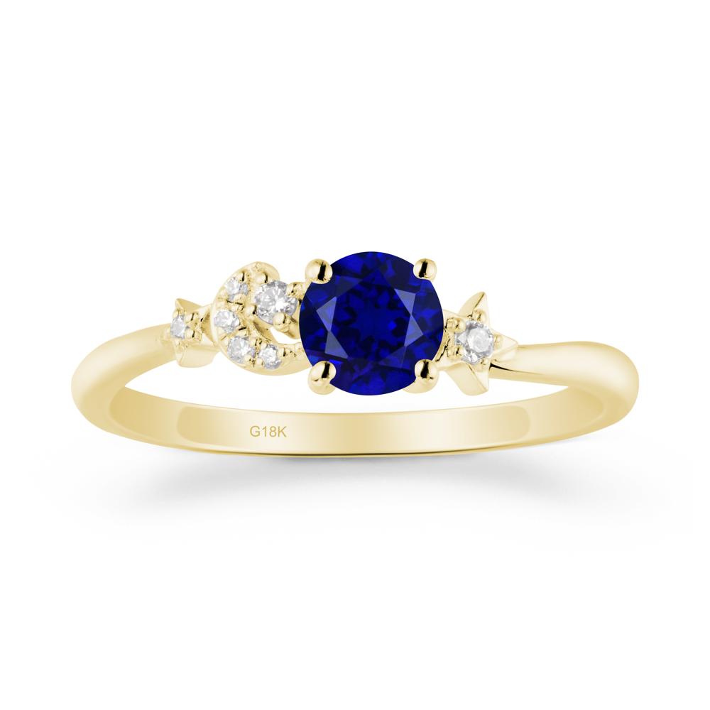 Round Sapphire Ring with Moon and Pentacle - LUO Jewelry #metal_18k yellow gold