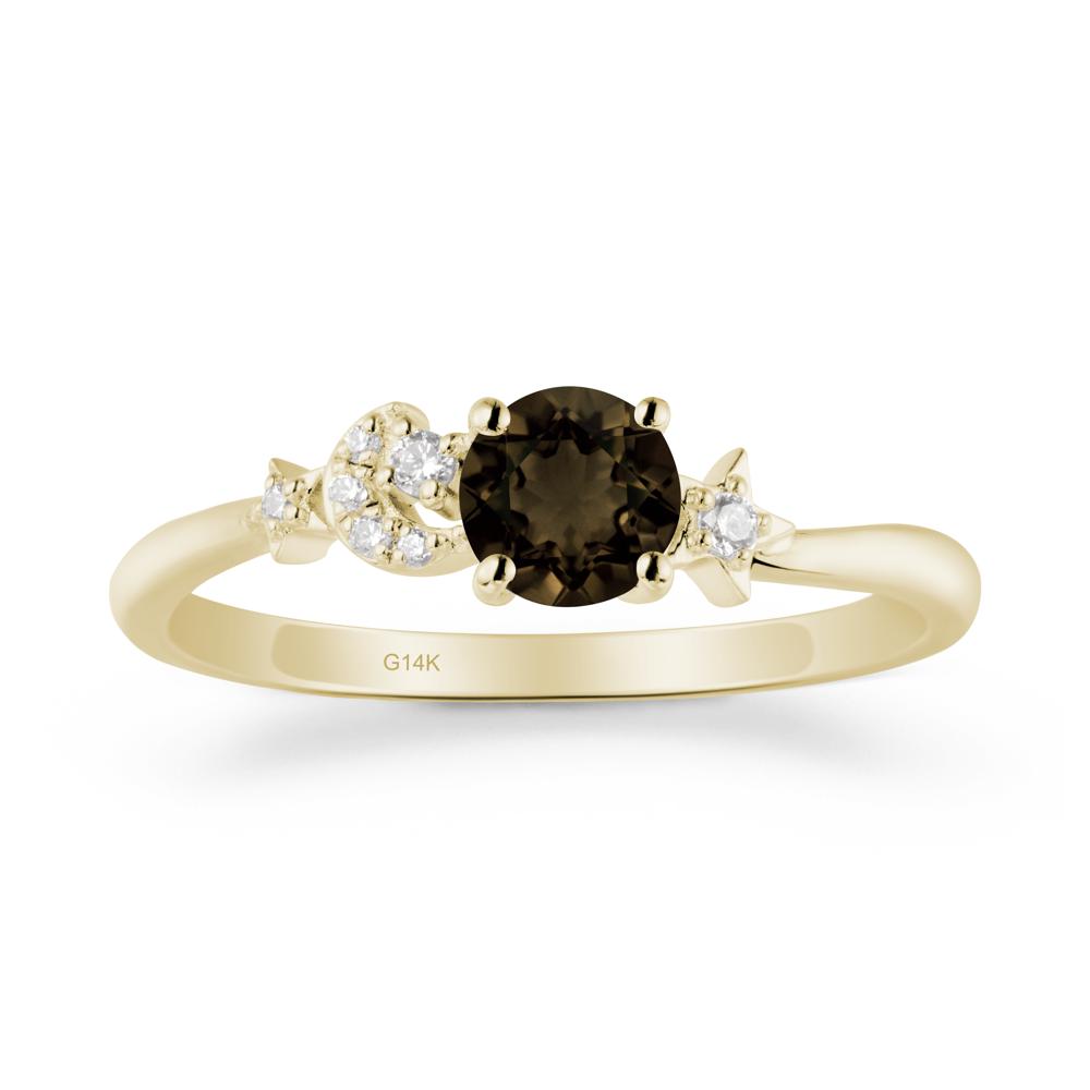 Moon and Pentacle Smoky Quartz Ring - LUO Jewelry #metal_14k yellow gold