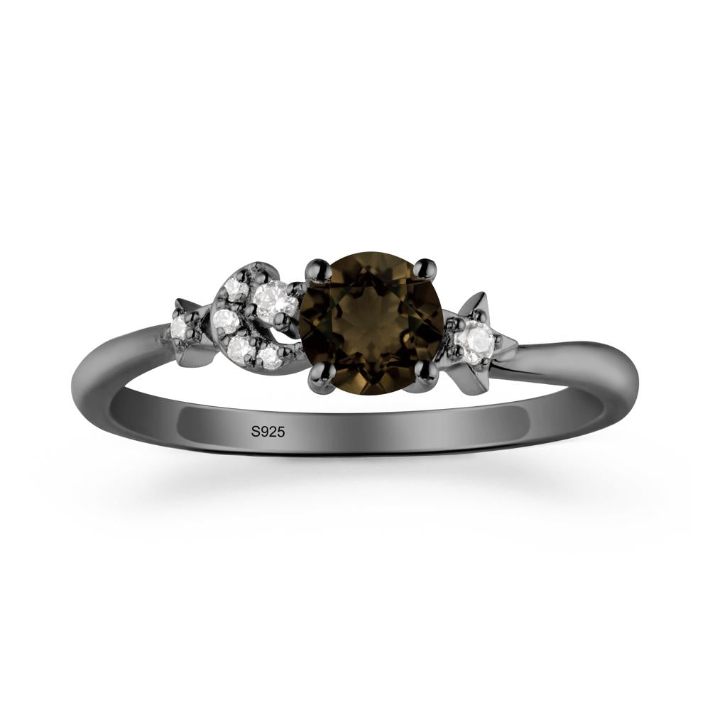 Moon and Pentacle Smoky Quartz Ring - LUO Jewelry #metal_black finish sterling silver