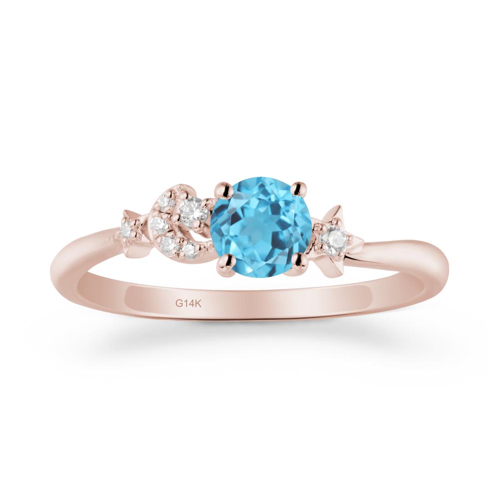 Round Swiss Blue Topaz Ring with Moon and Pentacle - LUO Jewelry #metal_14k rose gold