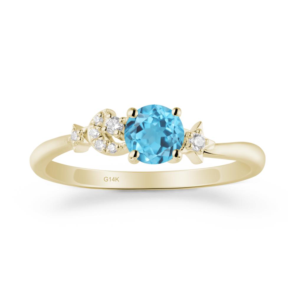 Round Swiss Blue Topaz Ring with Moon and Pentacle - LUO Jewelry #metal_14k yellow gold