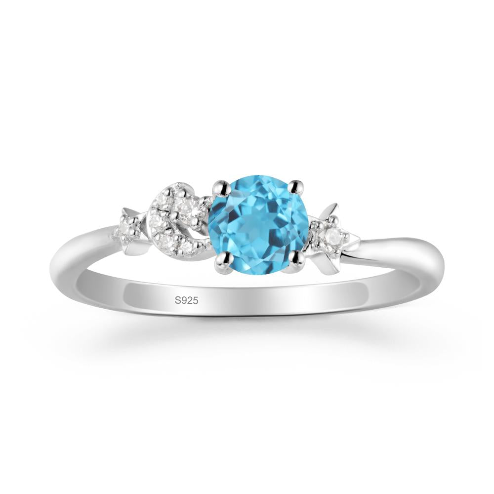 Round Swiss Blue Topaz Ring with Moon and Pentacle - LUO Jewelry #metal_sterling silver