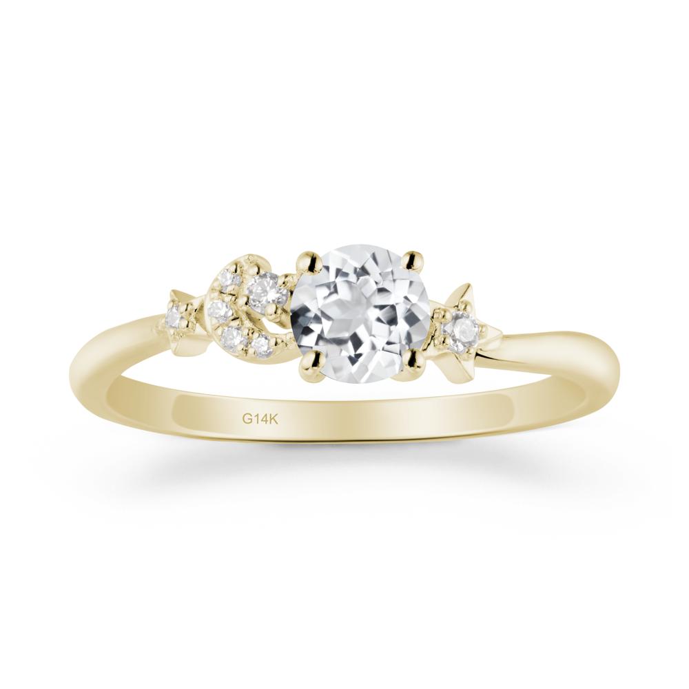 Round White Topaz Ring with Moon and Pentacle - LUO Jewelry #metal_14k yellow gold