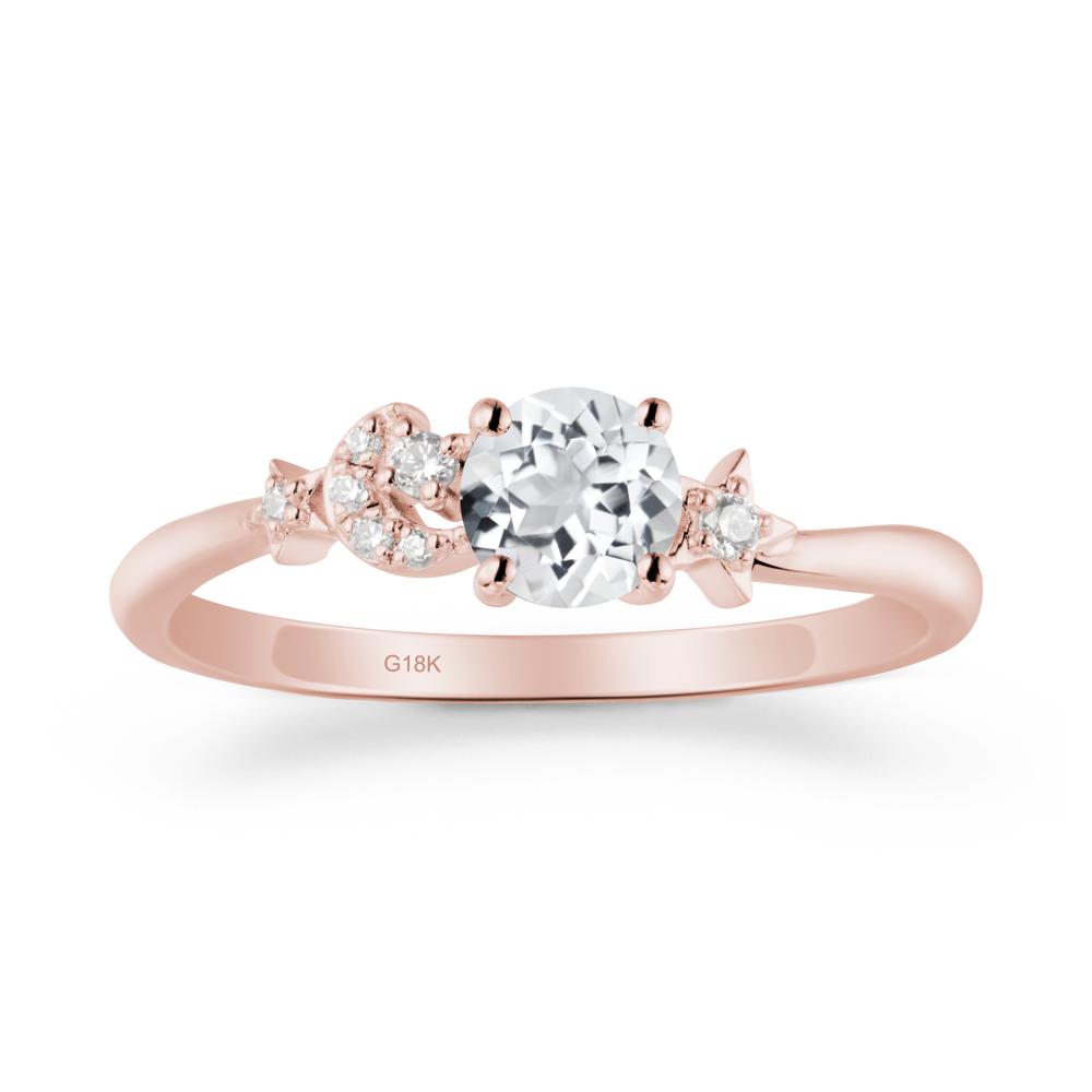 Round White Topaz Ring with Moon and Pentacle - LUO Jewelry #metal_18k rose gold