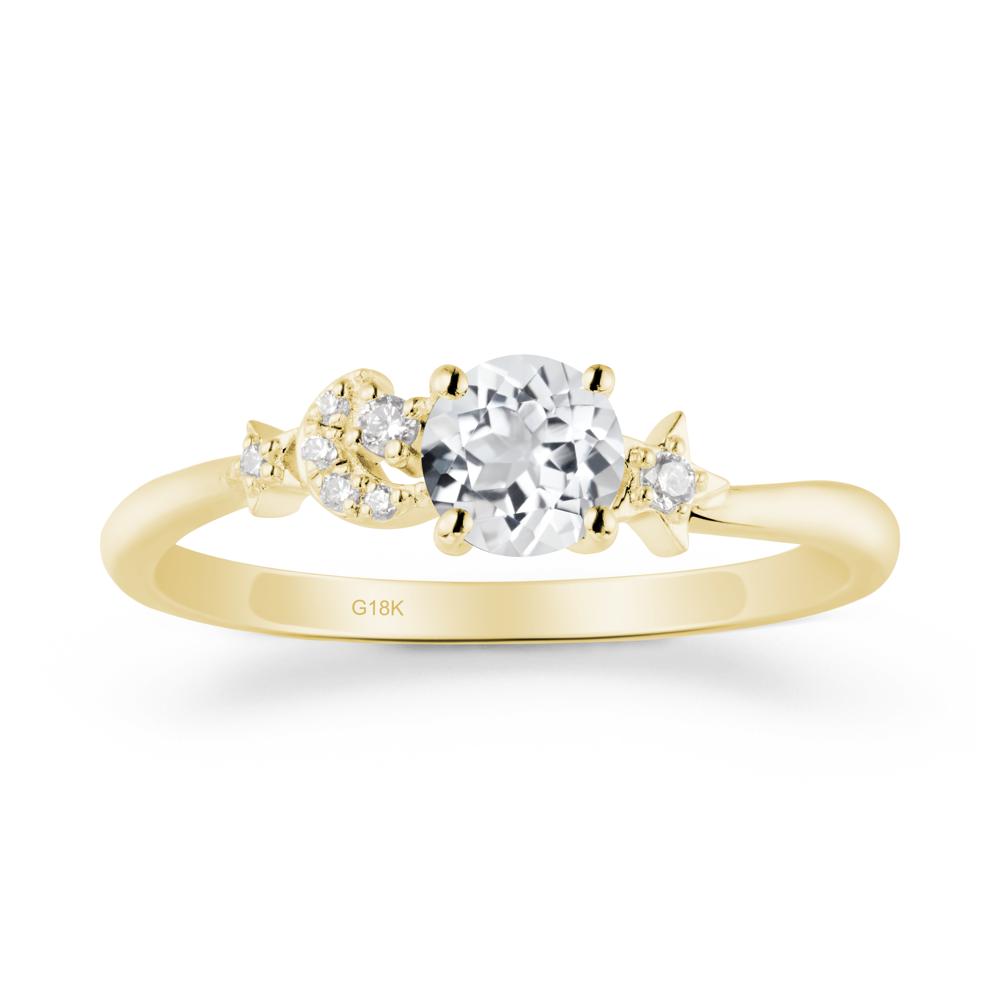 Round White Topaz Ring with Moon and Pentacle - LUO Jewelry #metal_18k yellow gold
