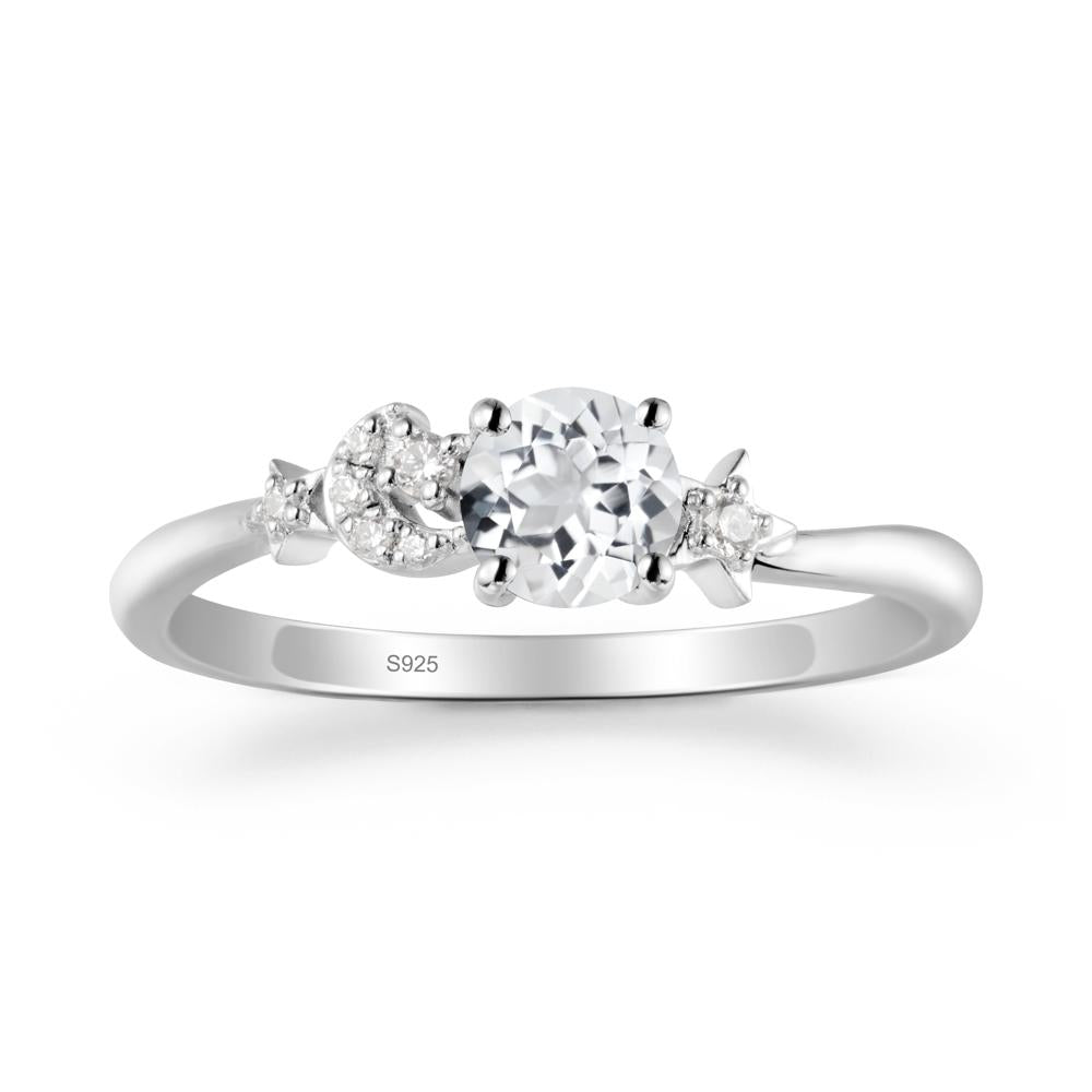 Round White Topaz Ring with Moon and Pentacle - LUO Jewelry #metal_sterling silver