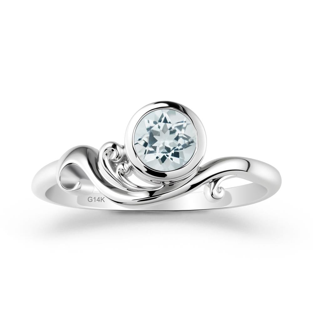 Unique Aquamarine Wave Ring - LUO Jewelry #metal_14k white gold