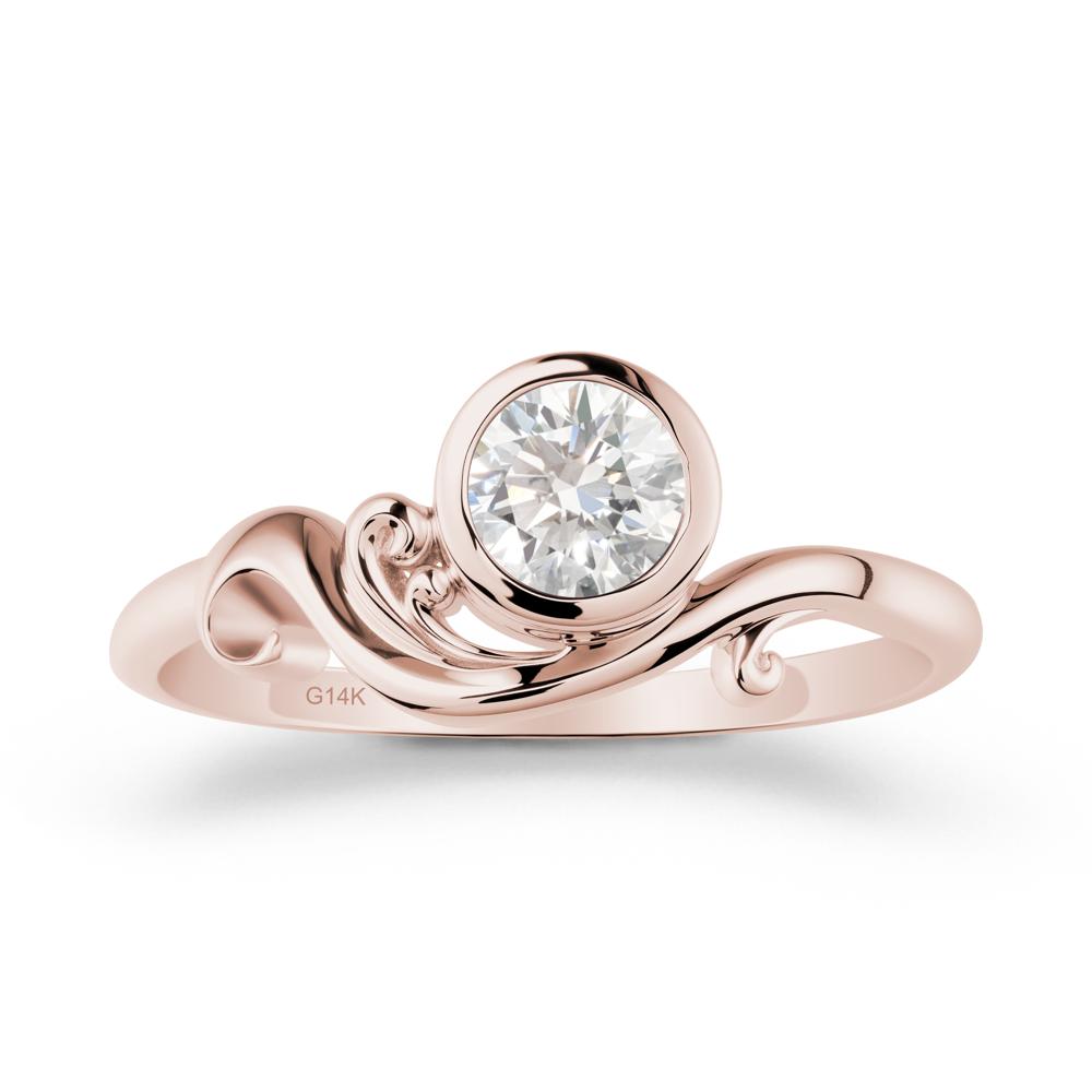 Bezel Setting Round Diamond Wave Ring - LUO Jewelry #metal_14k rose gold