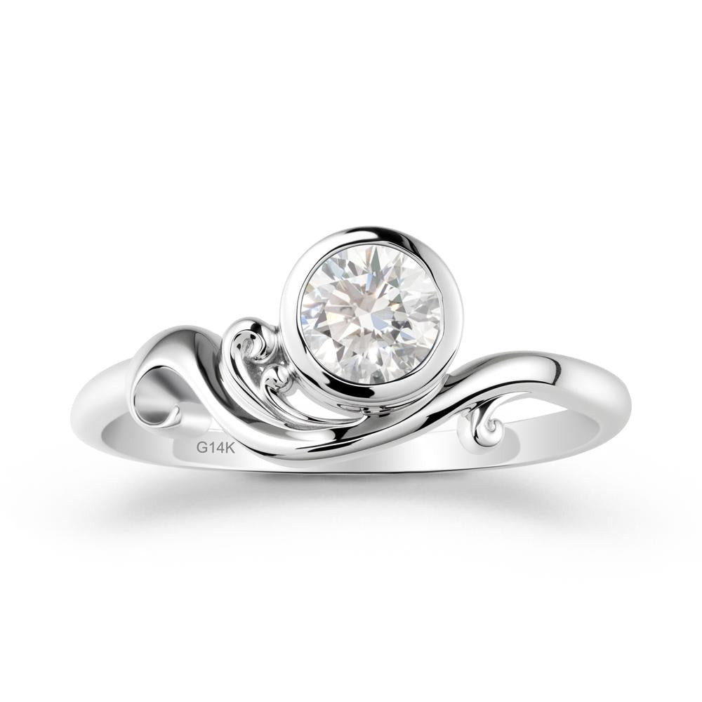 Bezel Setting Round Diamond Wave Ring - LUO Jewelry #metal_14k white gold