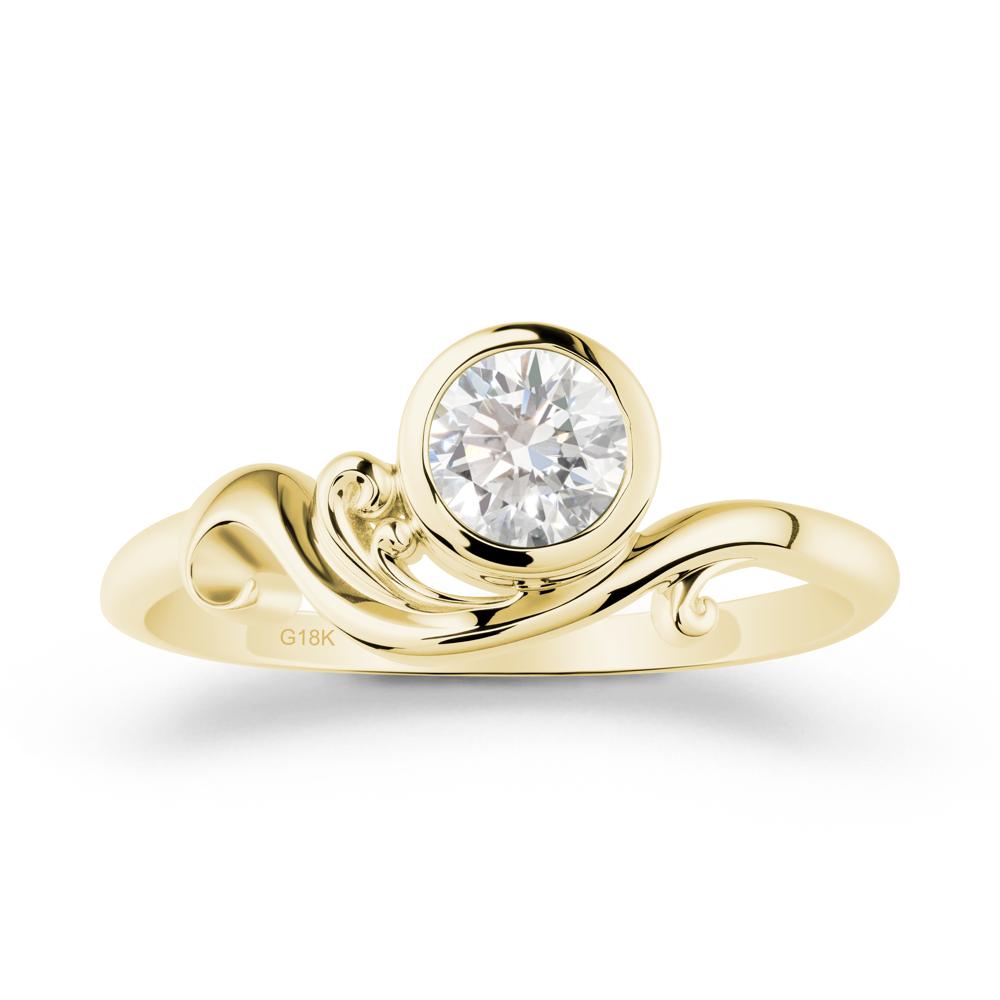 Bezel Setting Round Diamond Wave Ring - LUO Jewelry #metal_18k yellow gold