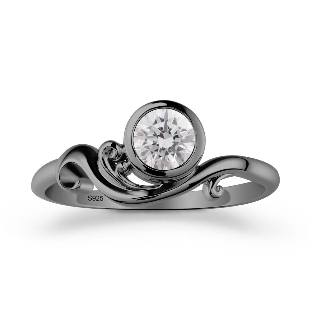 Bezel Setting Round Diamond Wave Ring - LUO Jewelry #metal_black finish sterling silver