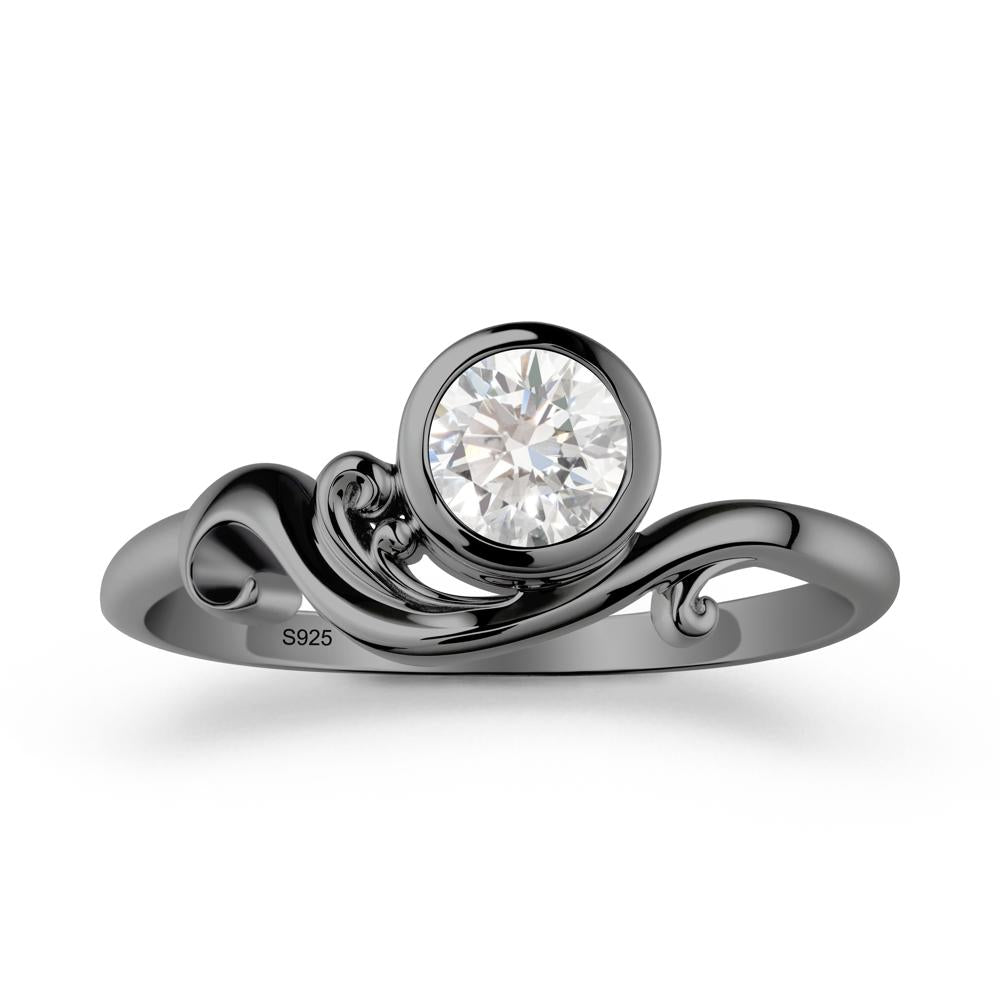 Bezel Setting Round Diamond Wave Ring - LUO Jewelry #metal_black finish sterling silver