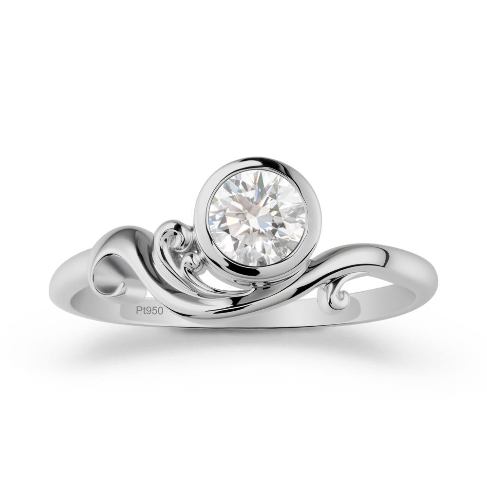 Bezel Setting Round Diamond Wave Ring - LUO Jewelry #metal_platinum