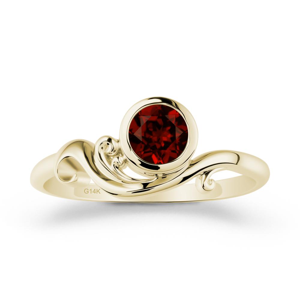 Bezel Setting Round Garnet Wave Ring - LUO Jewelry #metal_14k yellow gold