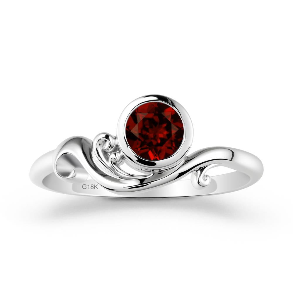 Bezel Setting Round Garnet Wave Ring - LUO Jewelry #metal_18k white gold