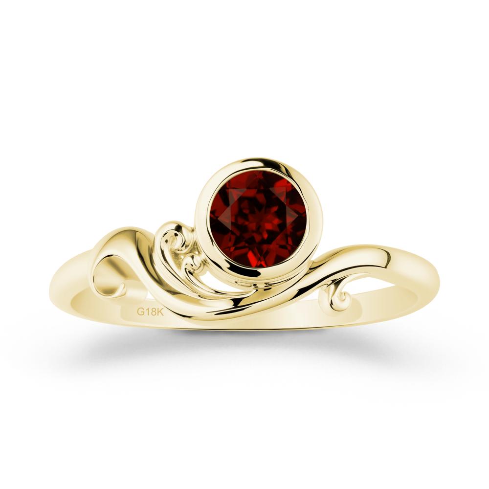 Bezel Setting Round Garnet Wave Ring - LUO Jewelry #metal_18k yellow gold