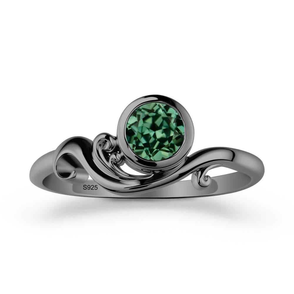 Unique Green Sapphire Wave Ring - LUO Jewelry #metal_black finish sterling silver