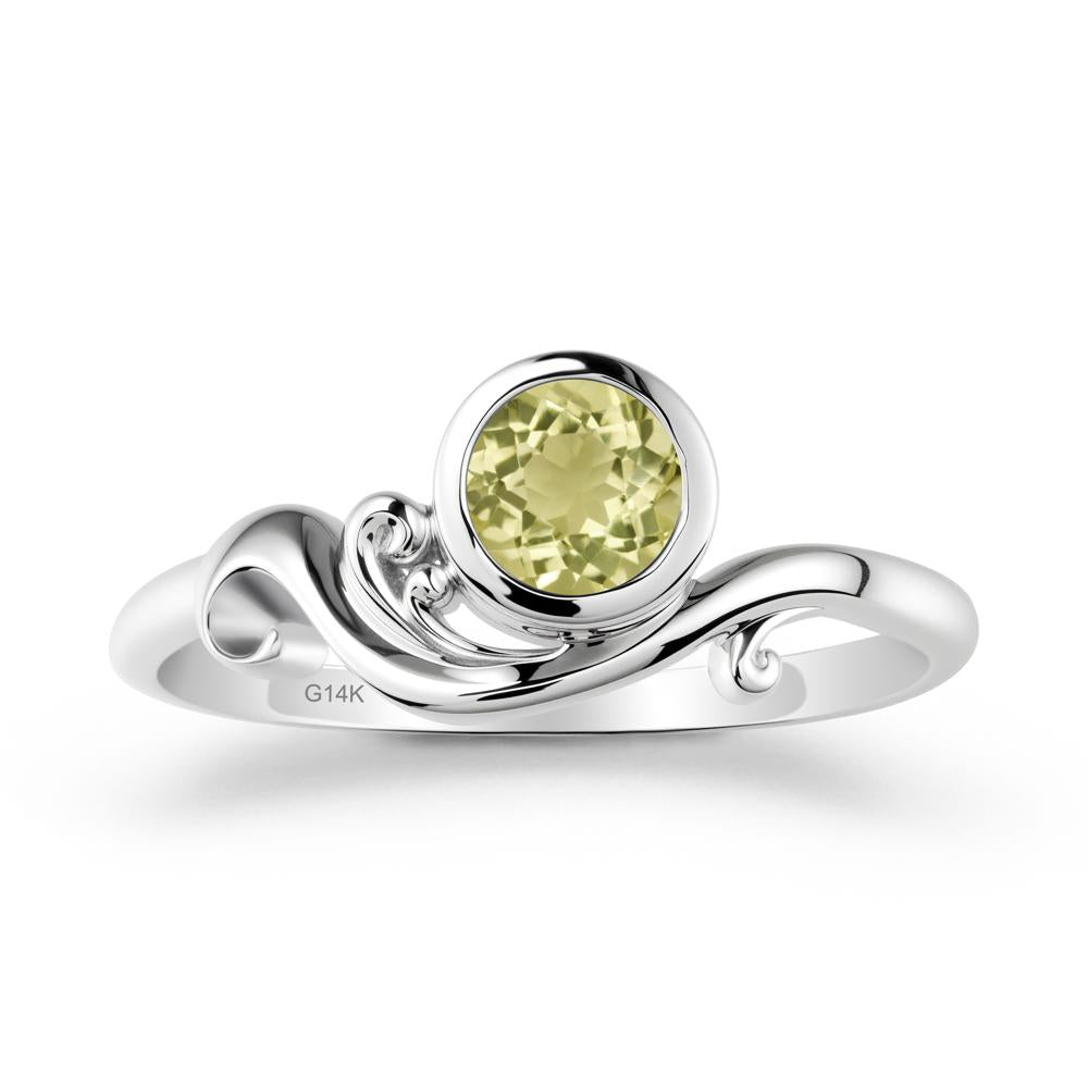 Bezel Setting Round Lemon Quartz Wave Ring - LUO Jewelry #metal_14k white gold