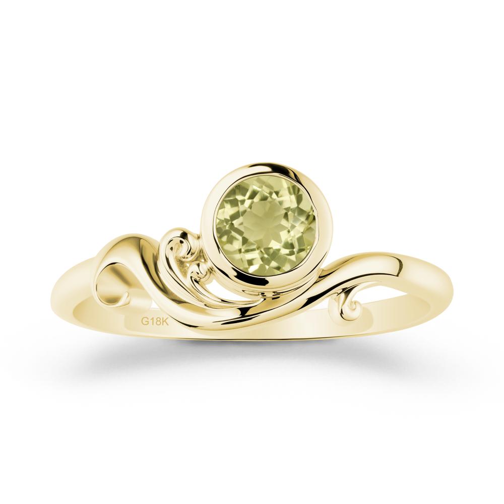 Bezel Setting Round Lemon Quartz Wave Ring - LUO Jewelry #metal_18k yellow gold