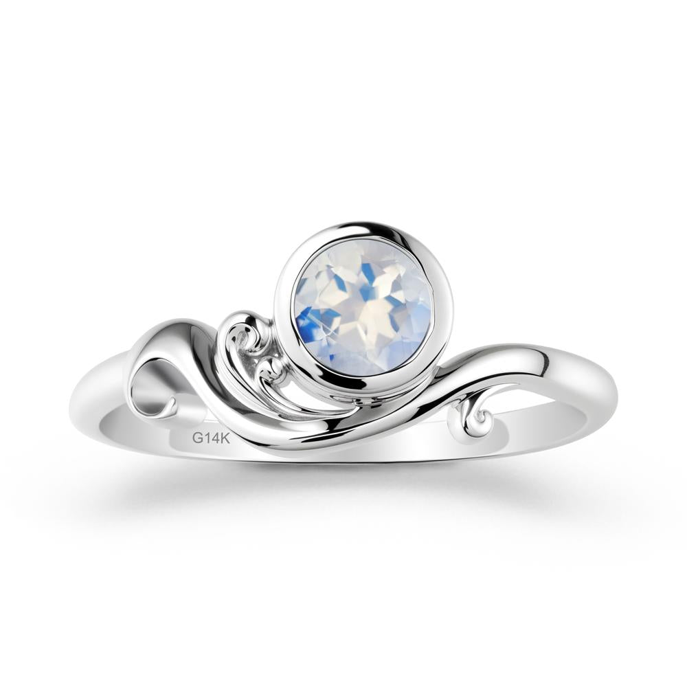 Bezel Setting Round Moonstone Wave Ring - LUO Jewelry #metal_14k white gold