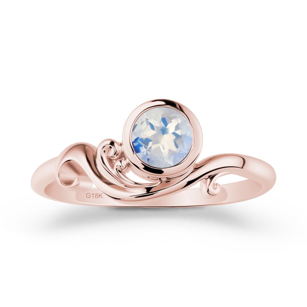 Bezel Setting Round Moonstone Wave Ring - LUO Jewelry #metal_18k rose gold