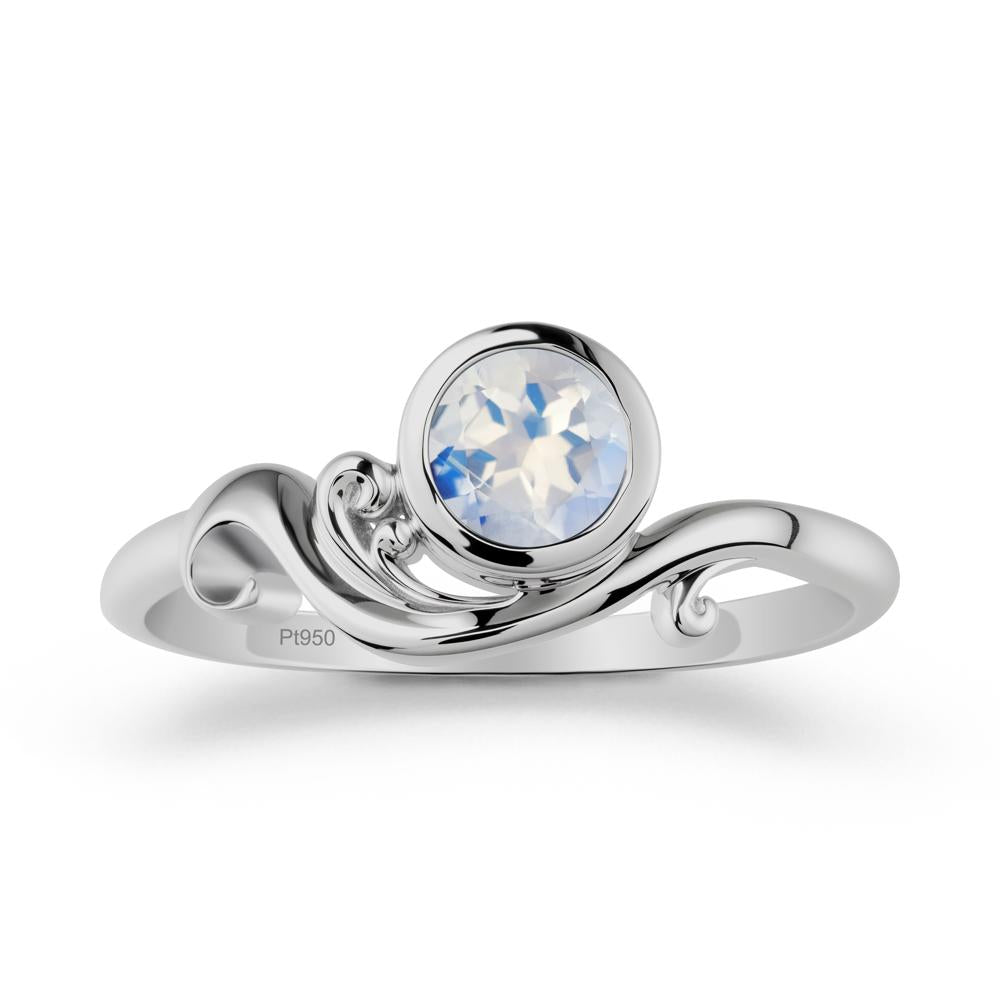 Bezel Setting Round Moonstone Wave Ring - LUO Jewelry #metal_platinum