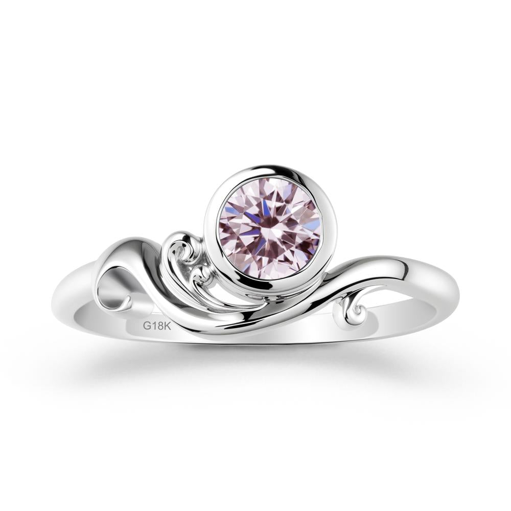 Bezel Setting Round Pink Cubic Zirconia Wave Ring - LUO Jewelry #metal_18k white gold
