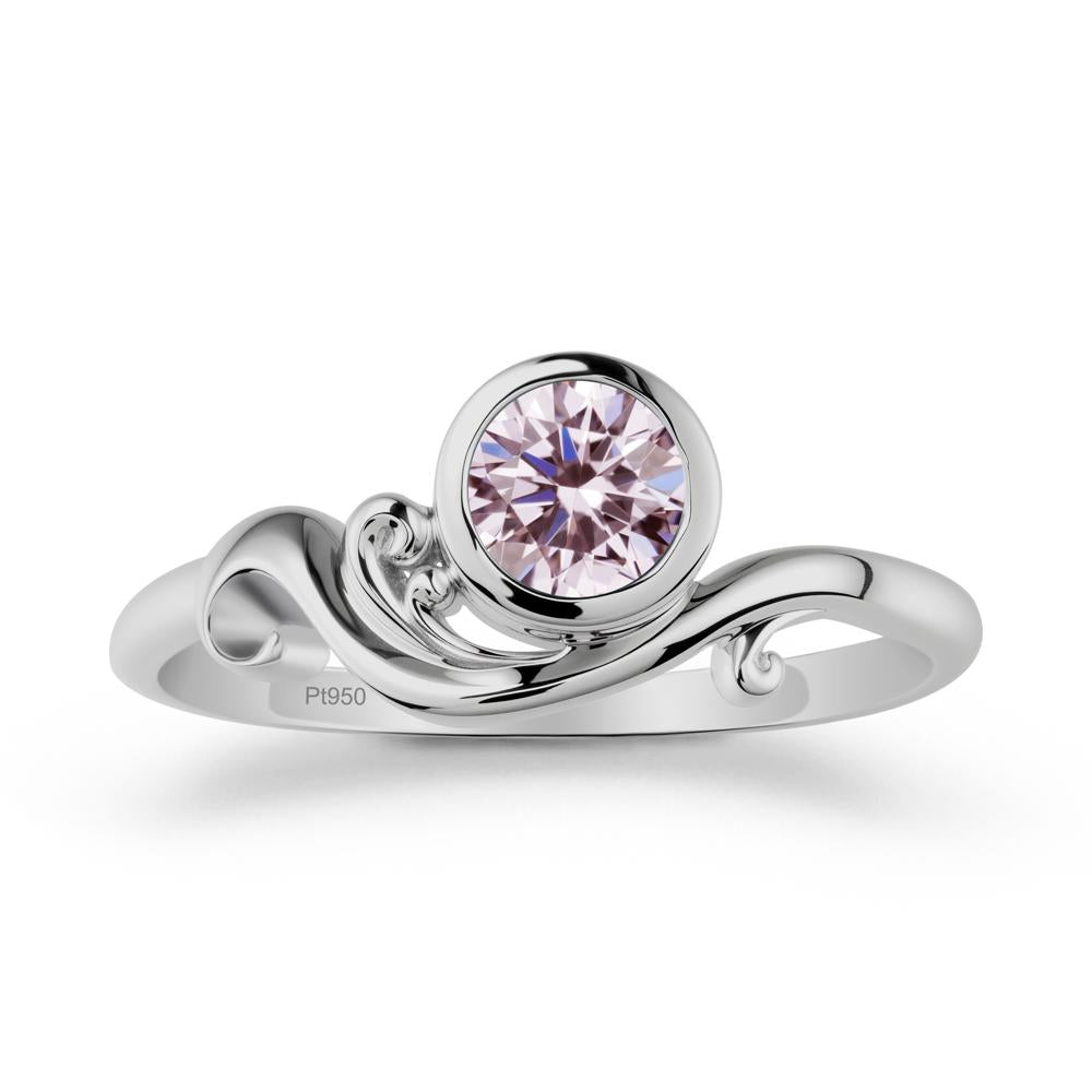 Bezel Setting Round Pink Cubic Zirconia Wave Ring - LUO Jewelry #metal_platinum
