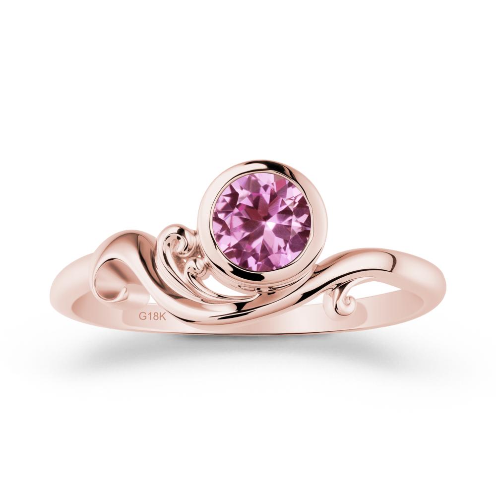 Bezel Setting Round Pink Sapphire Wave Ring - LUO Jewelry #metal_18k rose gold