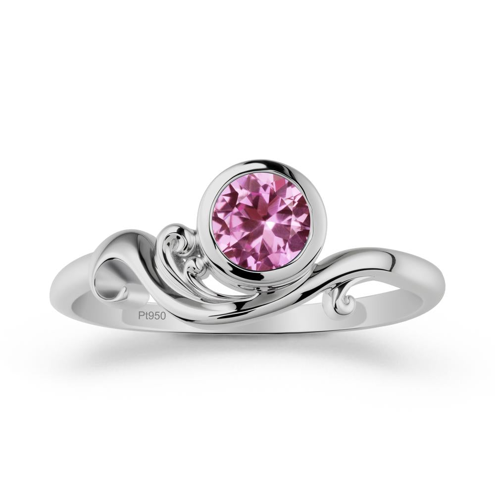 Bezel Setting Round Pink Sapphire Wave Ring - LUO Jewelry #metal_platinum