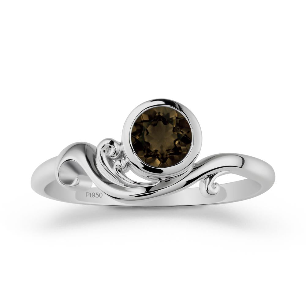 Bezel Setting Round Smoky Quartz Wave Ring - LUO Jewelry #metal_platinum