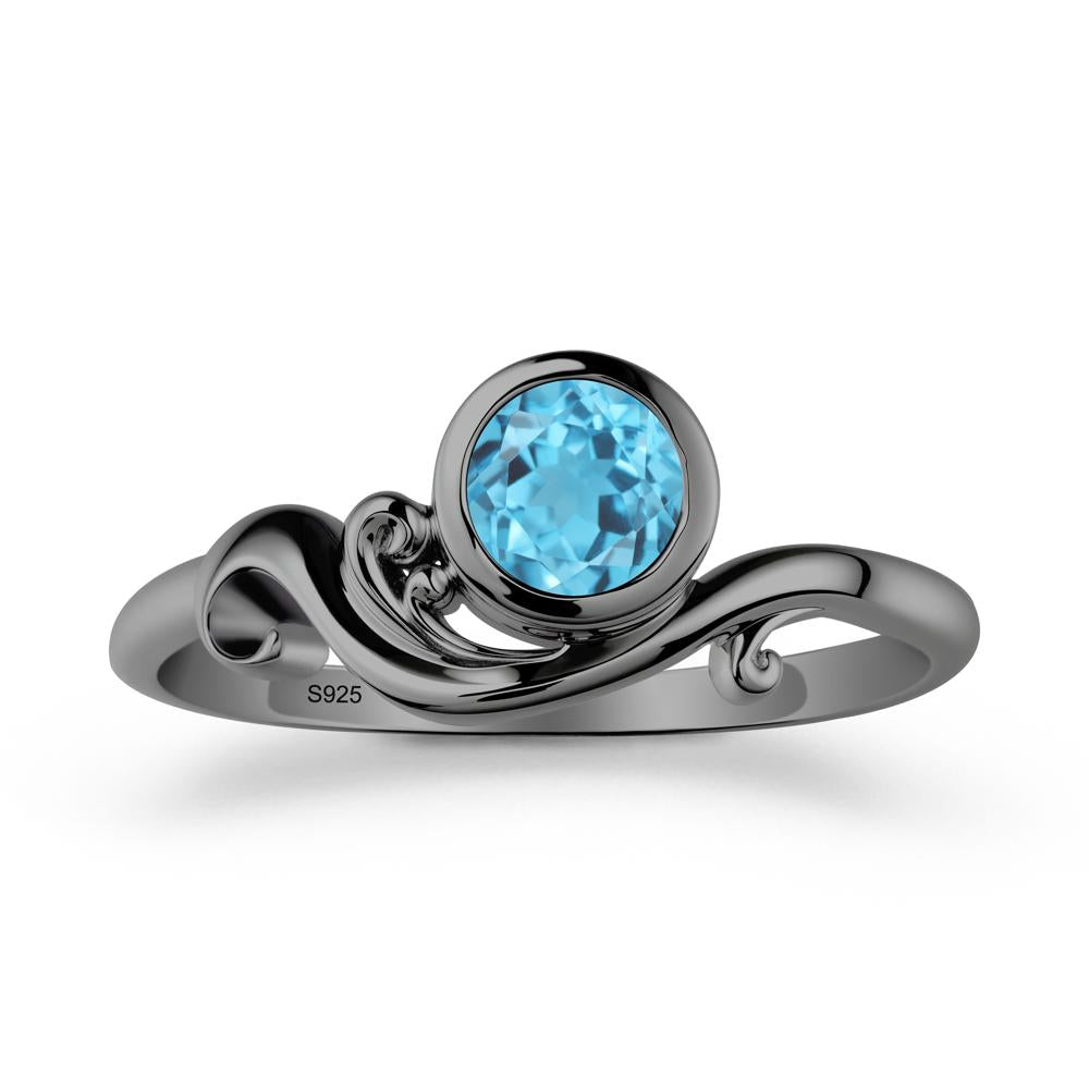 Swiss Blue Topaz Ring with Bezel Setting - LUO Jewelry #metal_black finish sterling silver