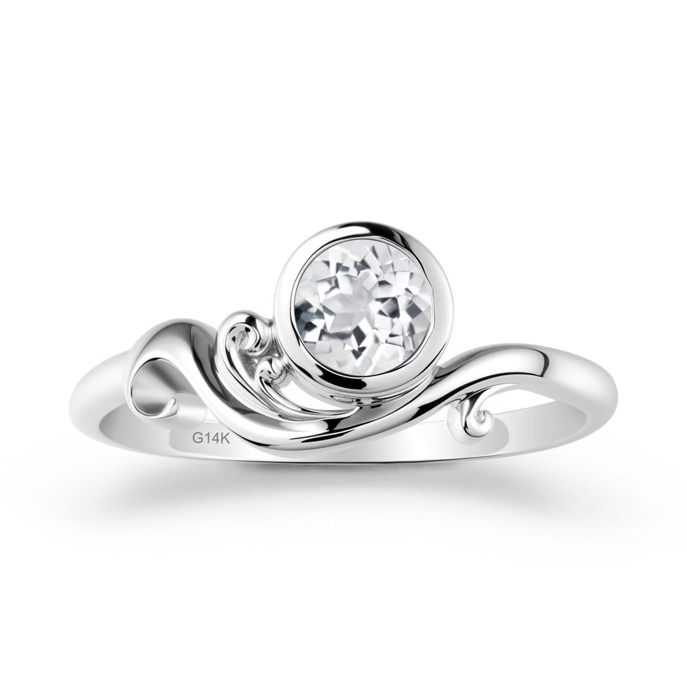 Bezel Setting Round White Topaz Wave Ring - LUO Jewelry #metal_14k white gold