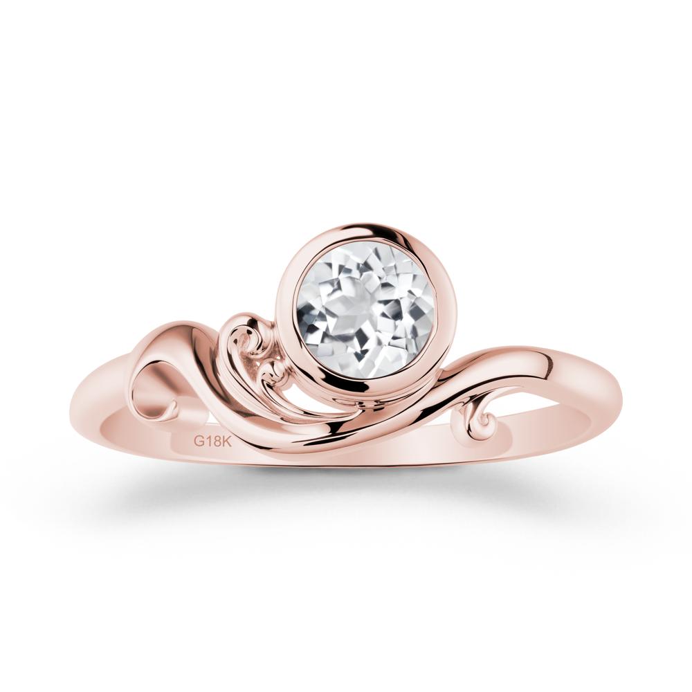 Bezel Setting Round White Topaz Wave Ring - LUO Jewelry #metal_18k rose gold