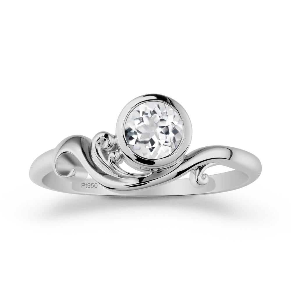 Bezel Setting Round White Topaz Wave Ring - LUO Jewelry #metal_platinum